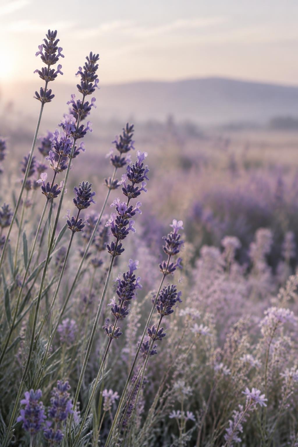 Lavanda en flor bajo una luz suave